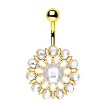 Load image into Gallery viewer, Gold Plated Checkerboard Cut CZ Flower Navel Ring
