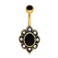 Load image into Gallery viewer, Gold Plated Elegant Black Floral Navel Ring
