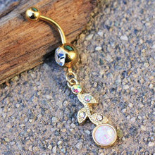 Load image into Gallery viewer, Gold Synthetic Opal Flower Vine Dangle Navel Ring
