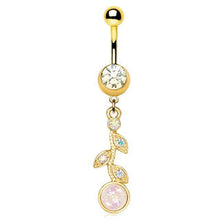 Load image into Gallery viewer, Gold Synthetic Opal Flower Vine Dangle Navel Ring
