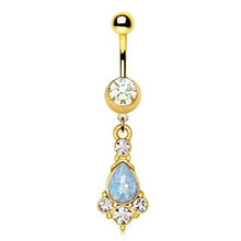 Load image into Gallery viewer, Gold Light Blue Tear Drop Synthetic Opal Dangle Navel Ring
