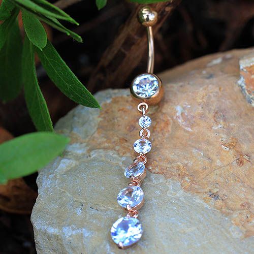 Rose Gold Plated Cascading CZ Dangle Navel Ring