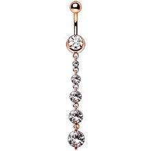 Load image into Gallery viewer, Rose Gold Plated Cascading CZ Dangle Navel Ring
