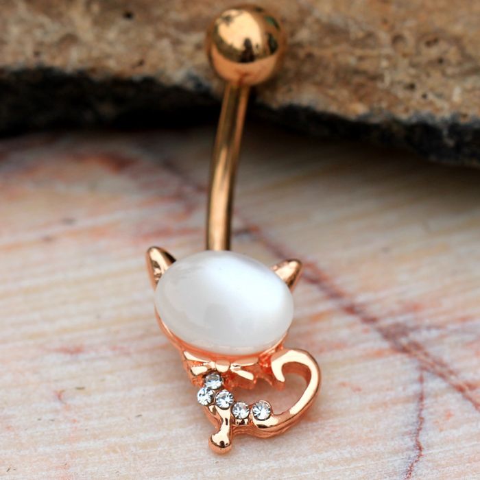 Rose Gold Plated Cat's Eye Cat Navel Ring