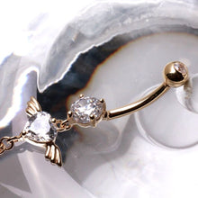 Load image into Gallery viewer, 14Kt Yellow Gold Navel Ring with Winged Heart Gem
