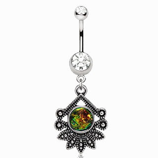 316L Stainless Steel Tropical Flower Dangle Navel Ring