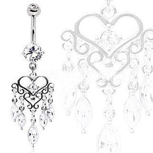 Load image into Gallery viewer, 316L Surgical Steel Gemmed Chandelier Heart Dangle Navel Ring
