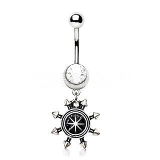 Spiked Nautical Compass Dangle Navel Ring