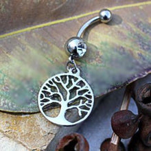 Load image into Gallery viewer, 316L Stainless Steel Tree of Life Dangle Navel Ring
