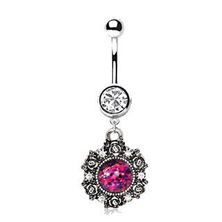 316L Stainless Steel Victorian Style Pendant Dangle Navel Ring