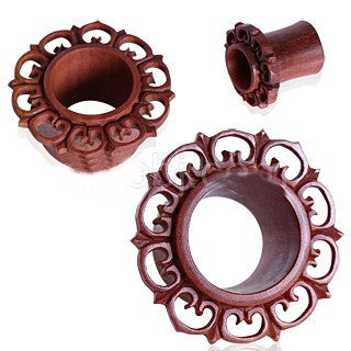 Sawo Wood Ornate Petal Eyelet Flesh Tunnel Plug