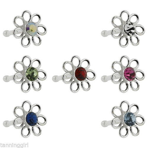 20 Gauge Nose Bone Sterling Silver Flower - Prong Set