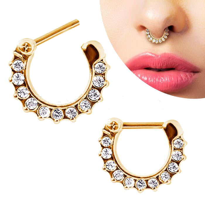 Gold Plated Gemmed Septum Clicker