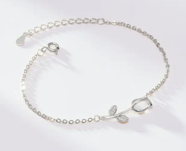 Opal Tulip Flower Ankle Bracelet Anklet in Sterling Silver