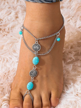 Load image into Gallery viewer, Turquoise Bead Detail Toe Ring Anklet Barefoot Sandal Anklet
