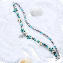 Load image into Gallery viewer, Vintage Double Beaded Turtle Starfish Boho Anklet
