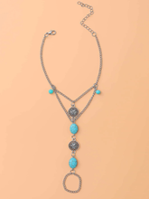 Load image into Gallery viewer, Turquoise Bead Detail Toe Ring Anklet Barefoot Sandal Anklet
