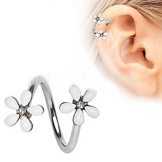 316L Stainless Steel White Wild Flower Twist Cartilage